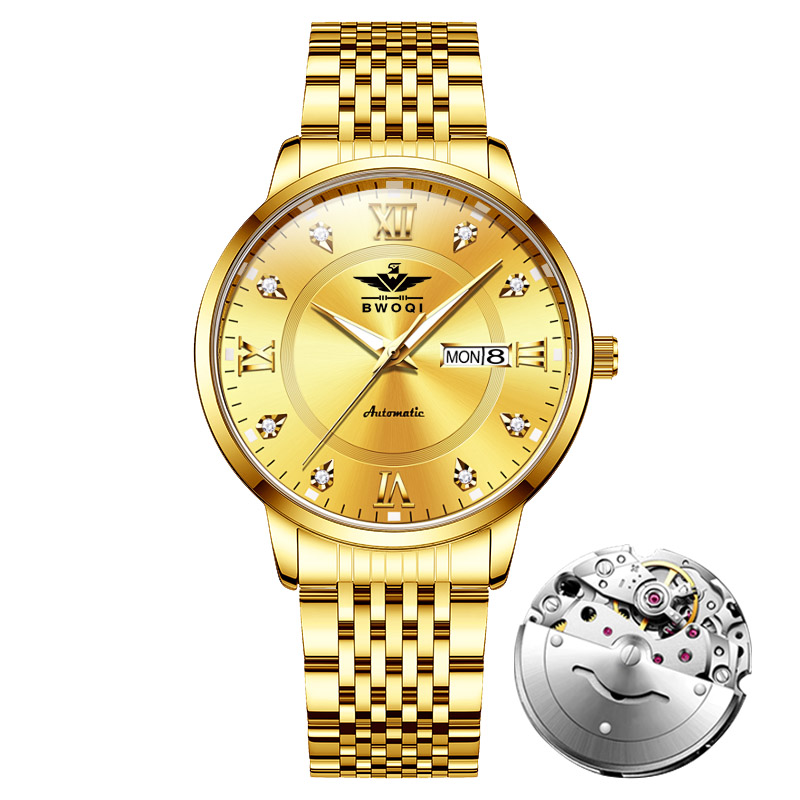 【专柜直发】满钻/传承金系列/全自动双日历镂空高档防水经典男表