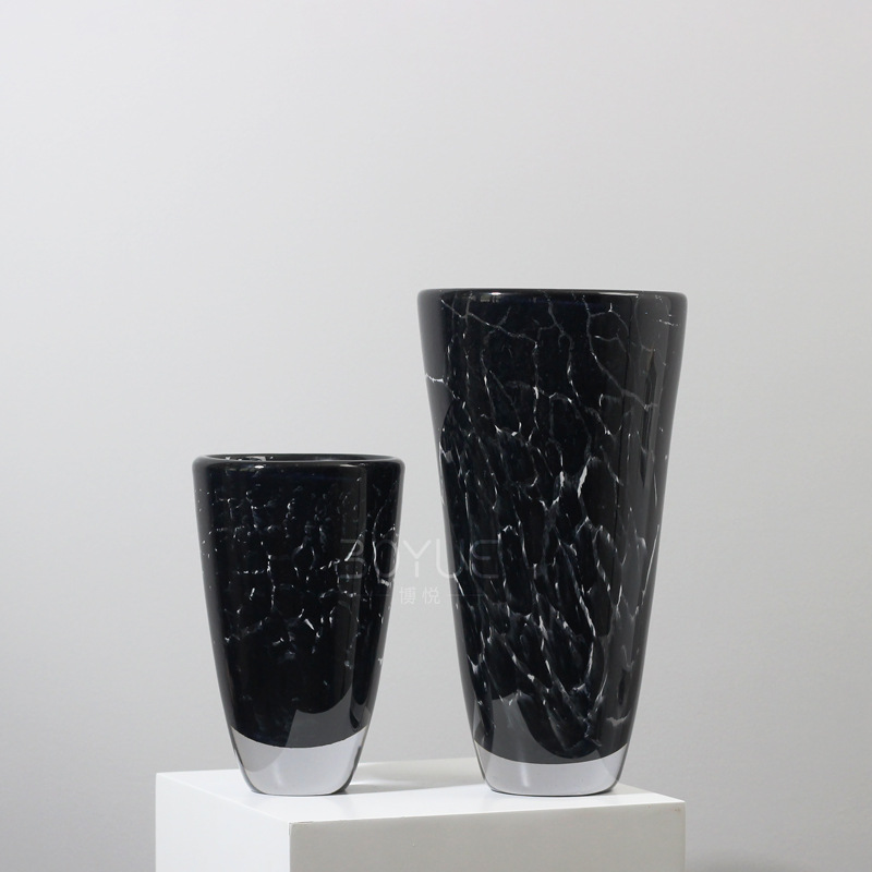 简约现代黑虎纹创意中式敞口琉璃花瓶样板间售楼处家居软装饰摆件