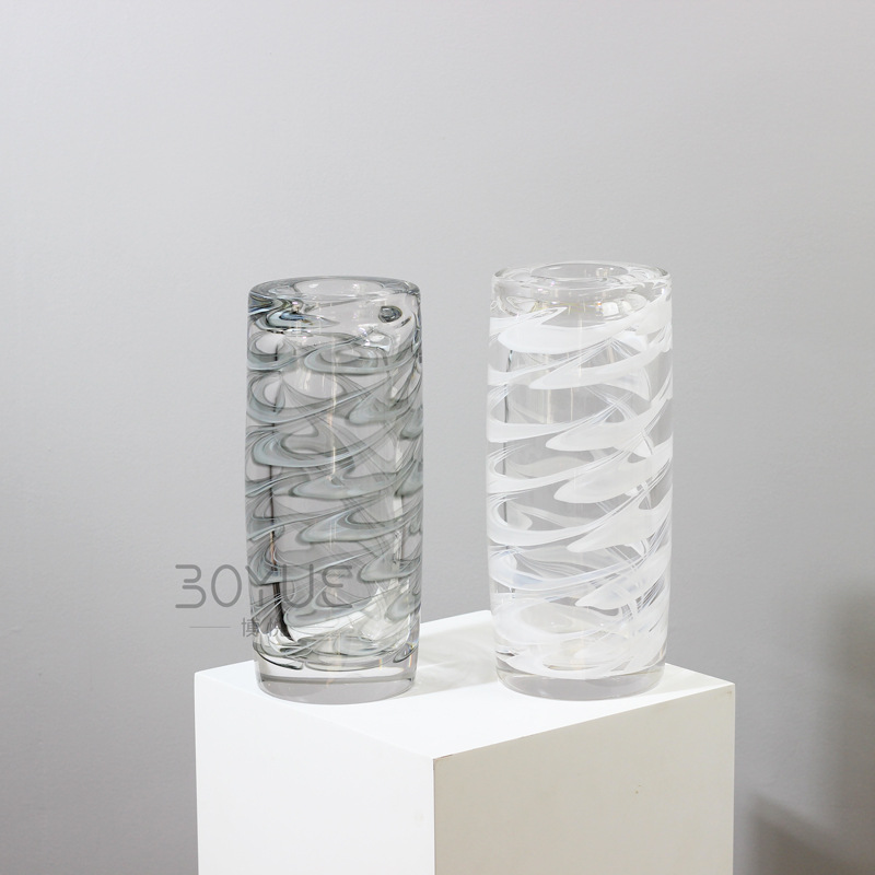 现代简约轻奢透明瓷白琉璃花瓶酒店会所吧台样板间客厅家居软装饰