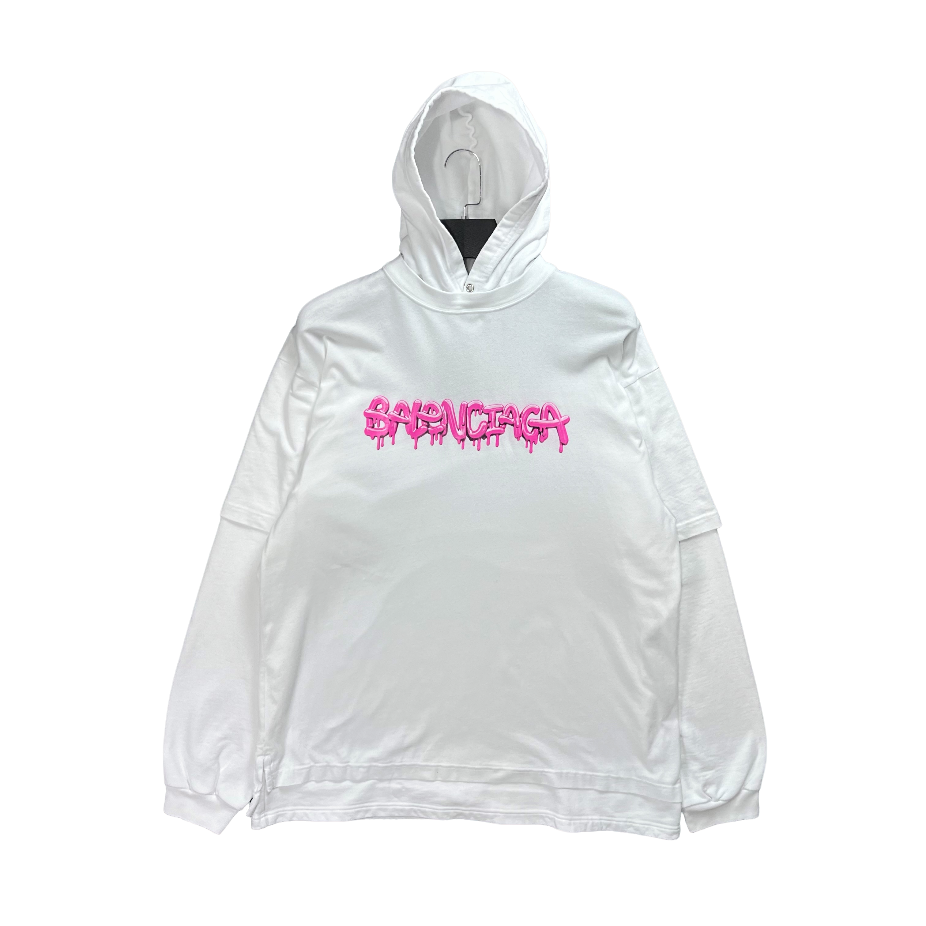 99新 Balenciaga/巴黎世家 果冻字母假两件帽衫/M码
