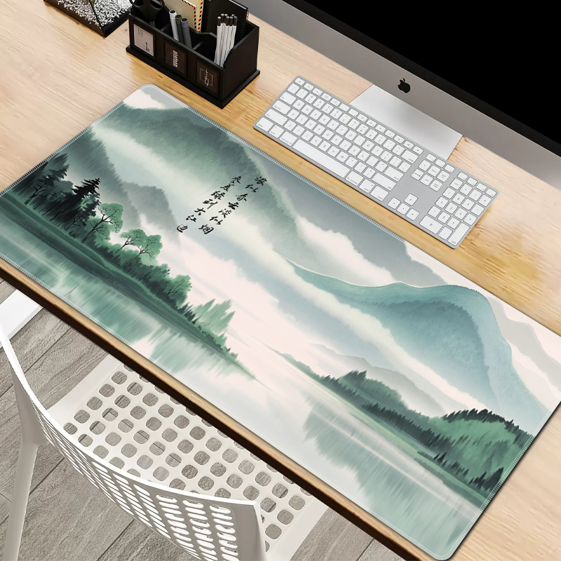 山水国风文字鼠标垫超大号顺滑书桌工位桌垫电脑键盘防滑垫可定制