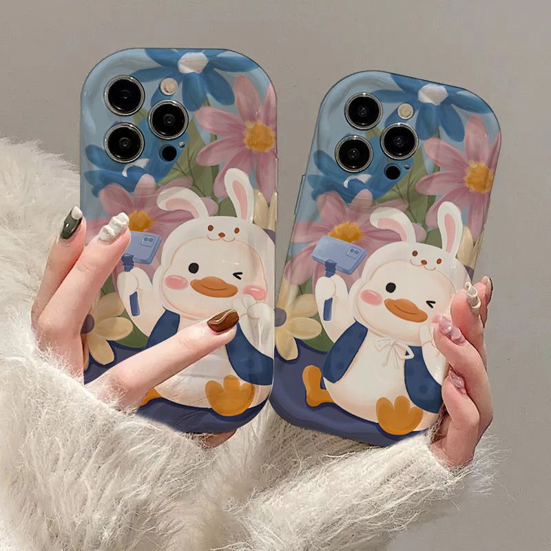 自拍鸭可爱小众iphone15苹果/华为vivo创意OPPO奶油小米手机壳