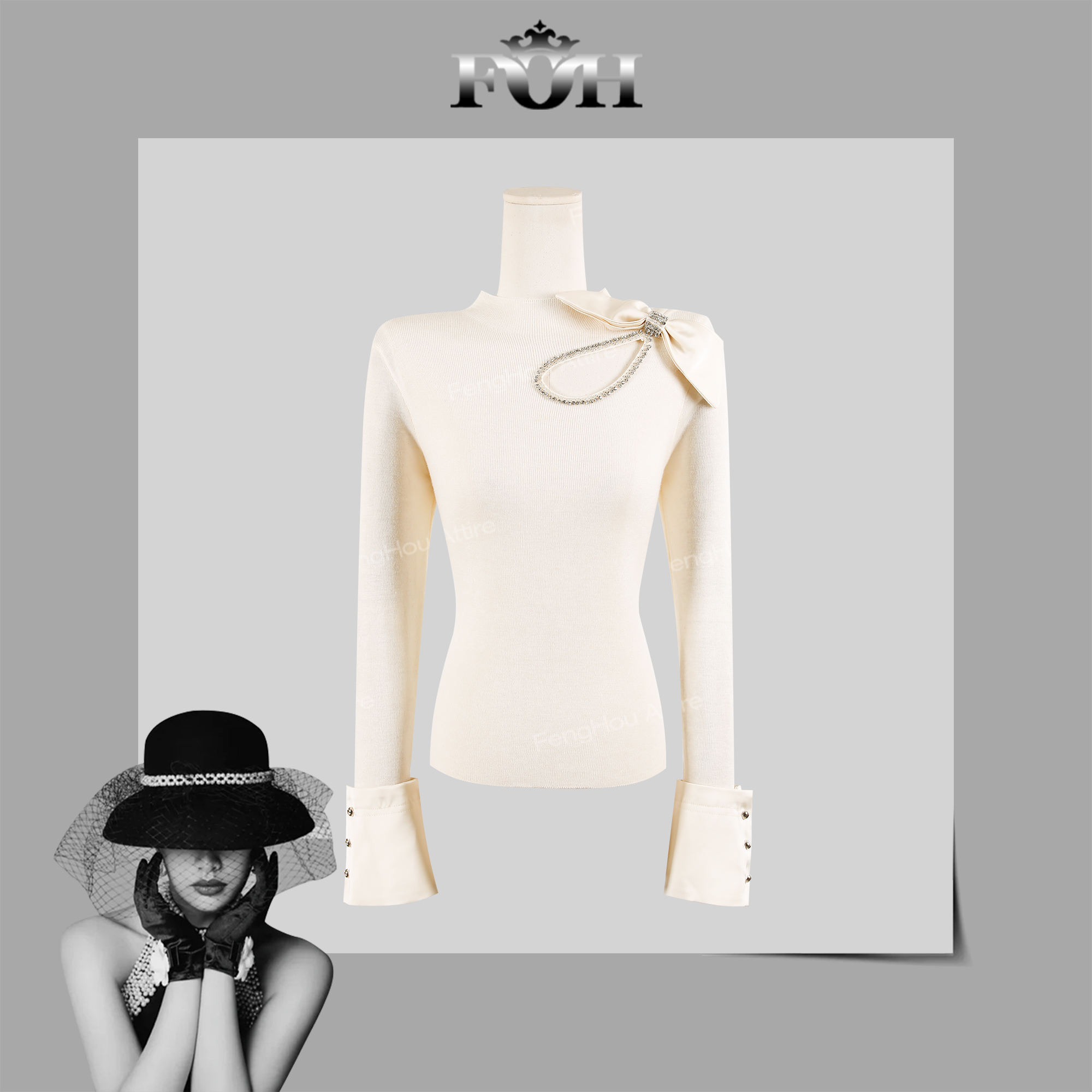 【封后轻奢设计】2024秋冬新款镂空立体蝴蝶结半高领毛衣9183