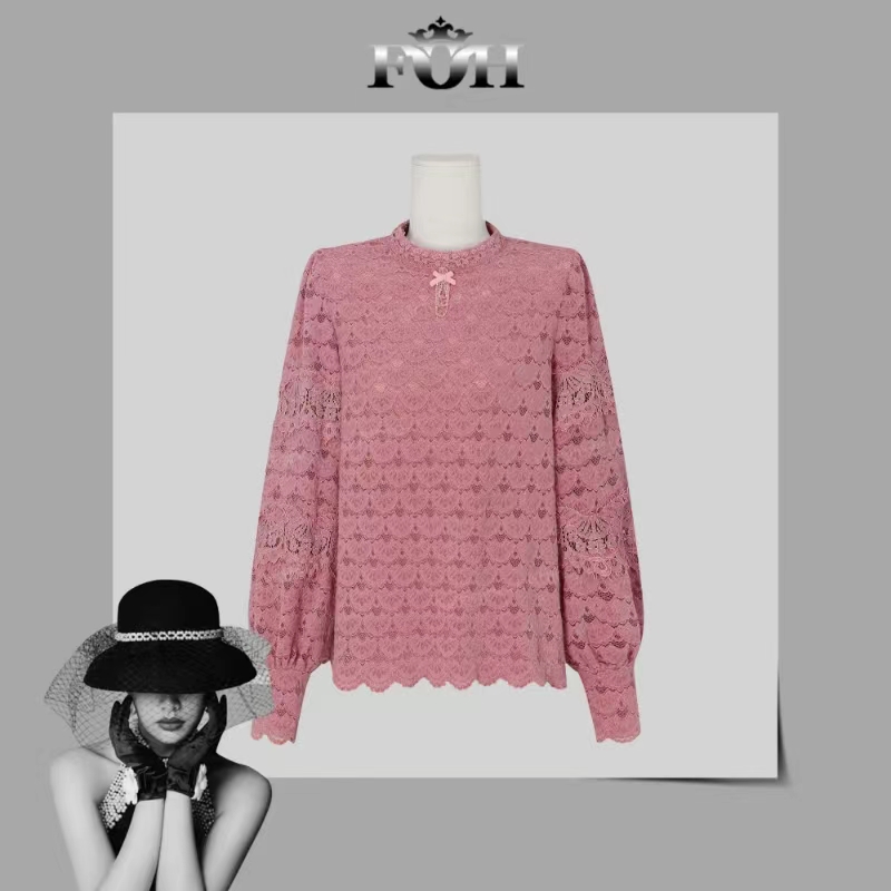【封后轻奢设计】2024秋冬新款立领百搭长袖蕾丝加厚上衣8992568
