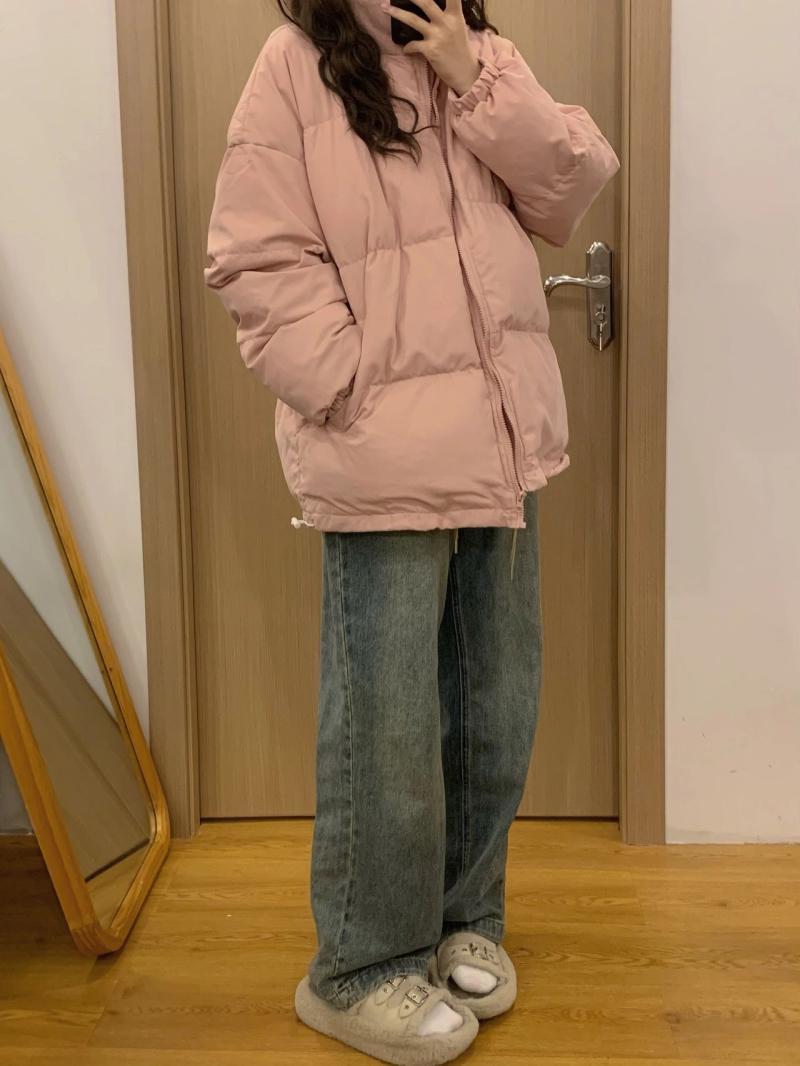 奶呼呼粉色羽绒羽绒服女冬季立领韩版宽松加厚软糯糯夹棉外