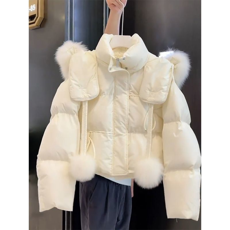 今年流行冬季小香风韩系短款羽绒服小个子加厚毛领连帽外套女
