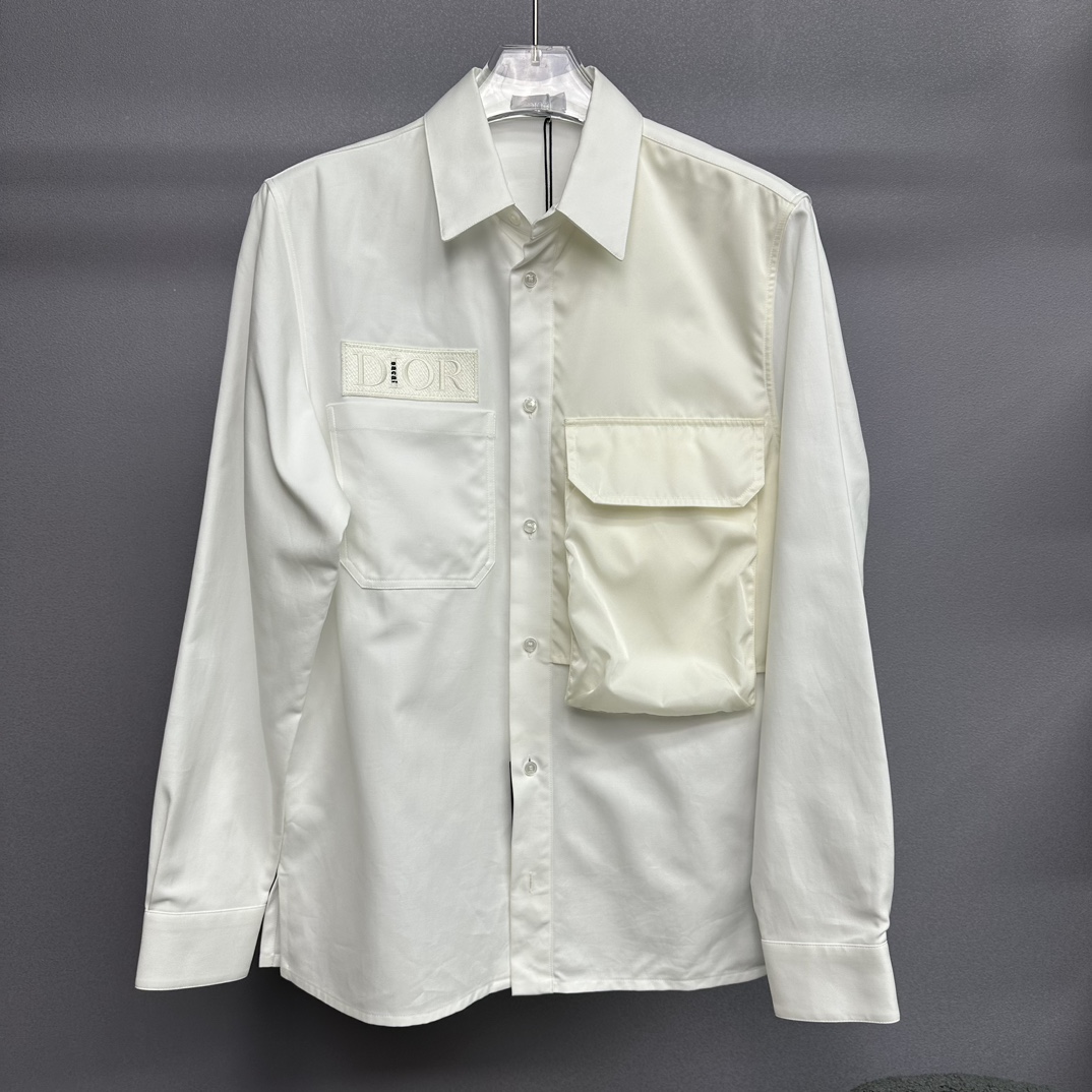 全新未使用 DIOR/迪奥 Sacai联名男士白色胸口logo长袖衬衫115349