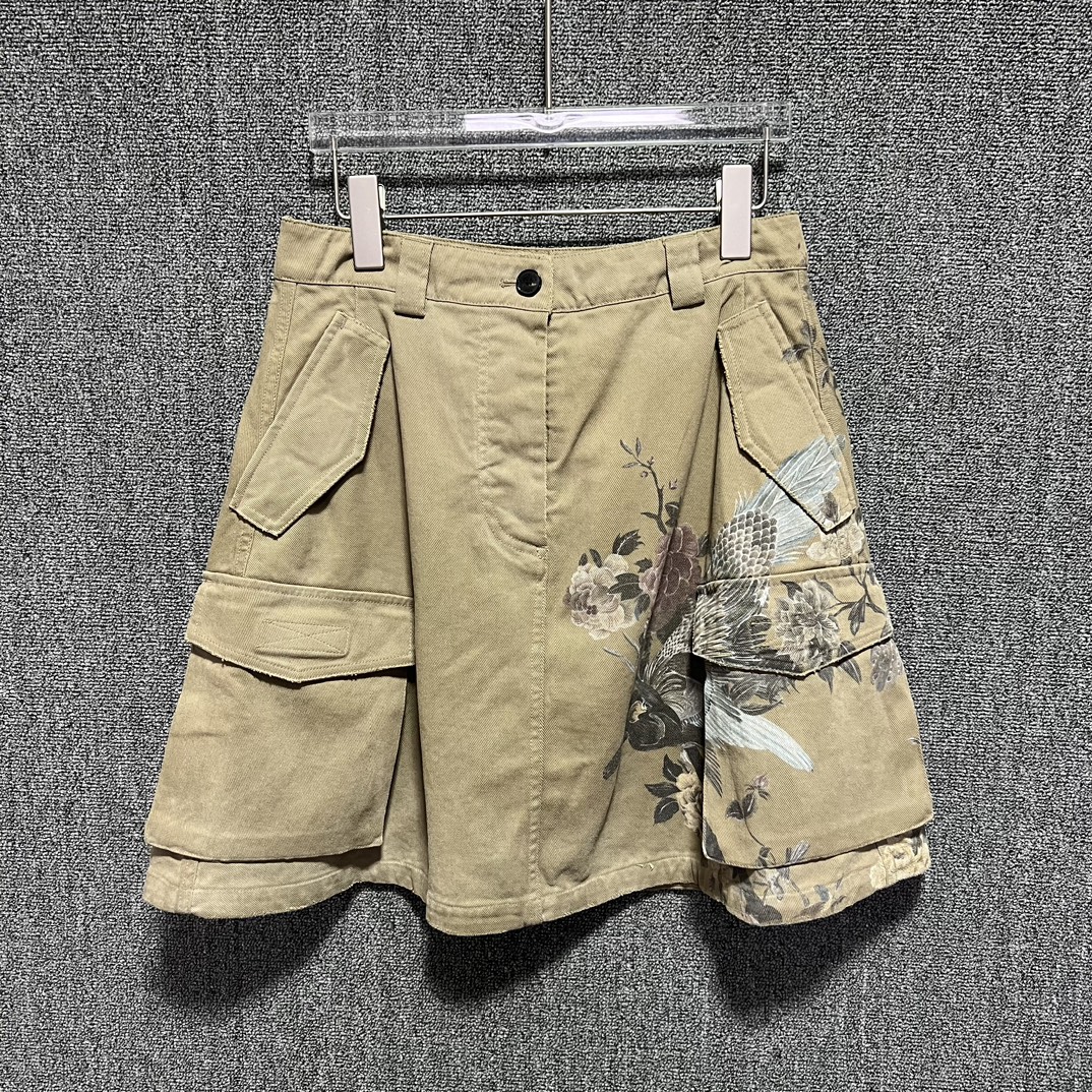 全新未使用 DIOR/迪奥 女士 卡其色印花短裙花图案半身裙 129091