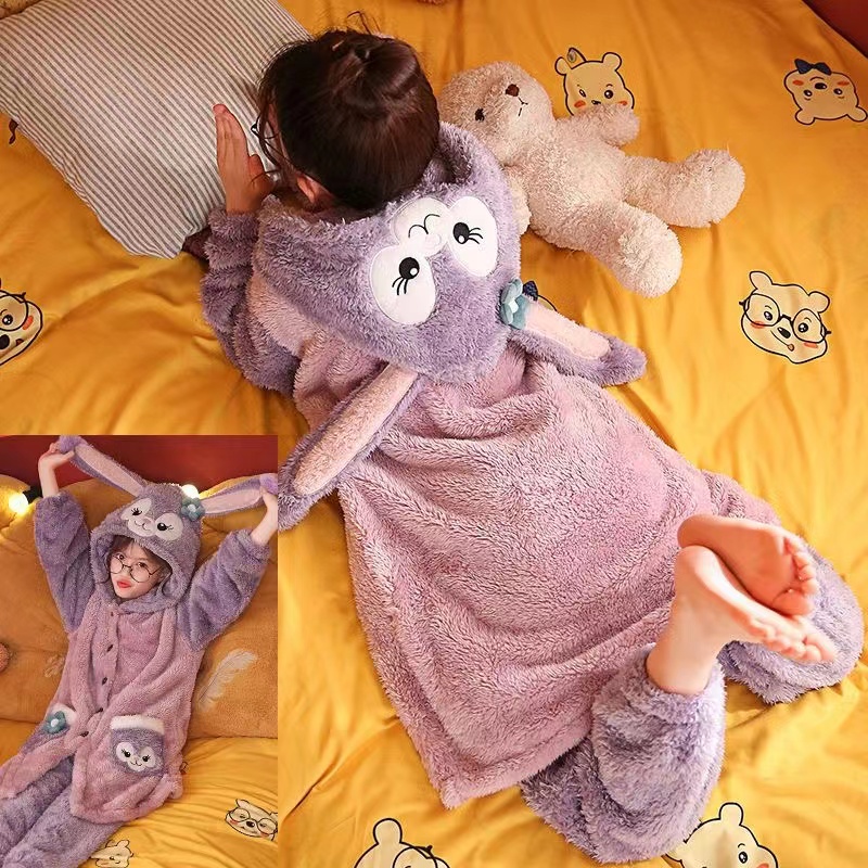 儿童睡衣秋冬长袍可爱星黛露珊瑚法兰绒男女童大码毛绒加厚款睡袍
