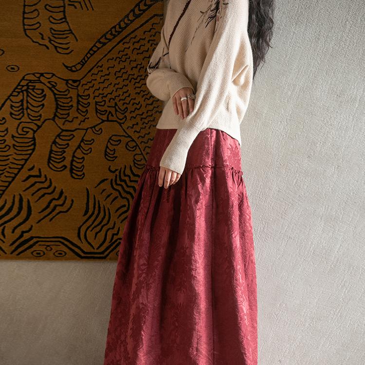 牧衣游原创提花丝麻混纺半裙气质感光泽百搭宽松半身裙 一束光