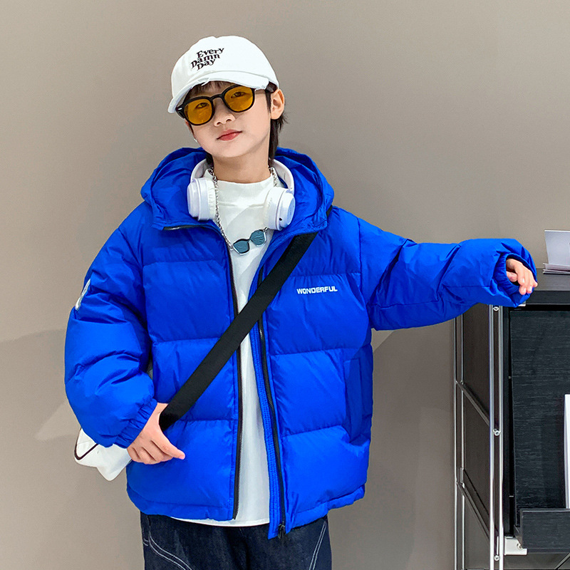 迈秀 男童中大童90绒羽绒服2023冬季新款时尚轻薄连帽羽绒服织里