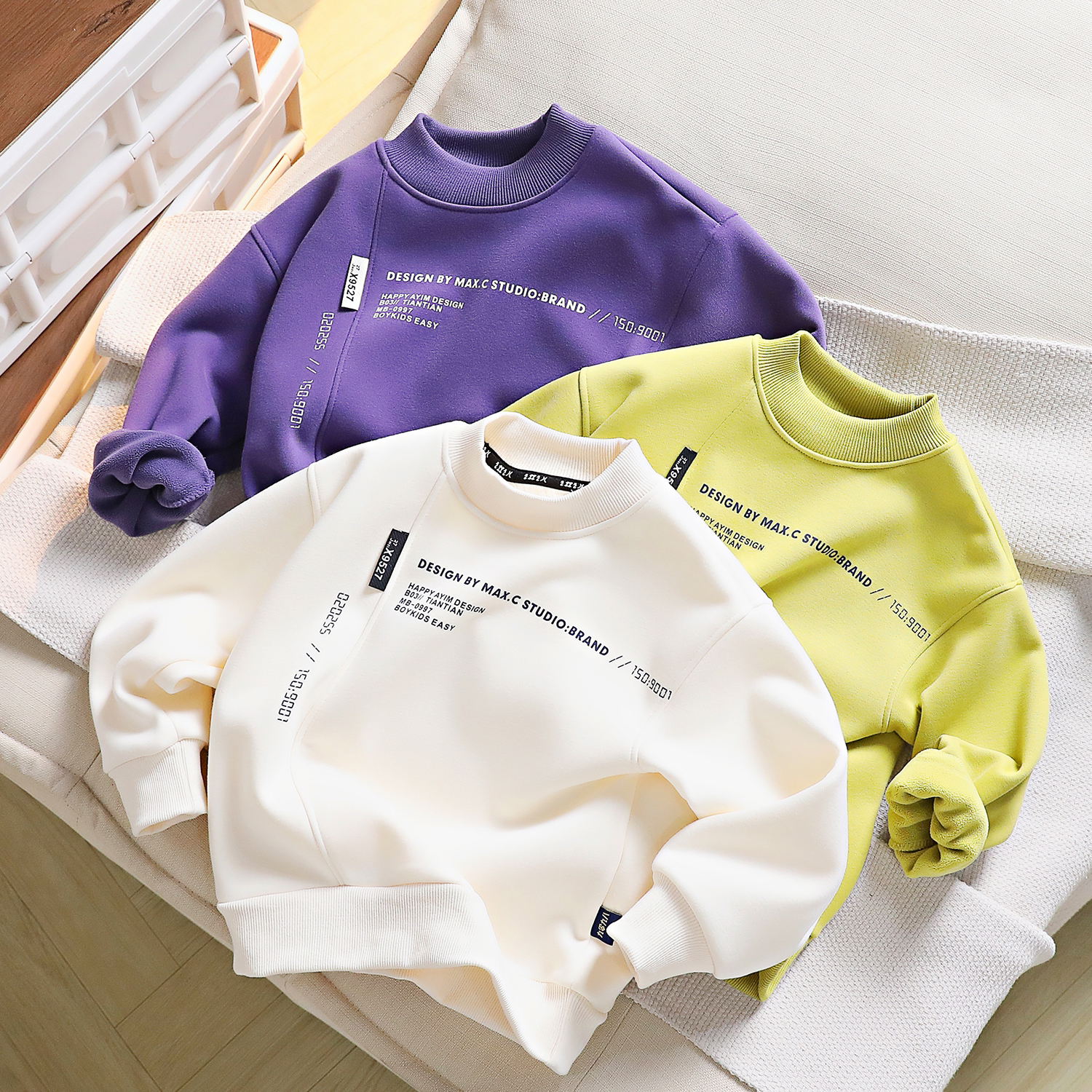 男童卫衣秋冬加绒长袖儿童上衣休闲运动服中大童装高领罗纹领卫衣