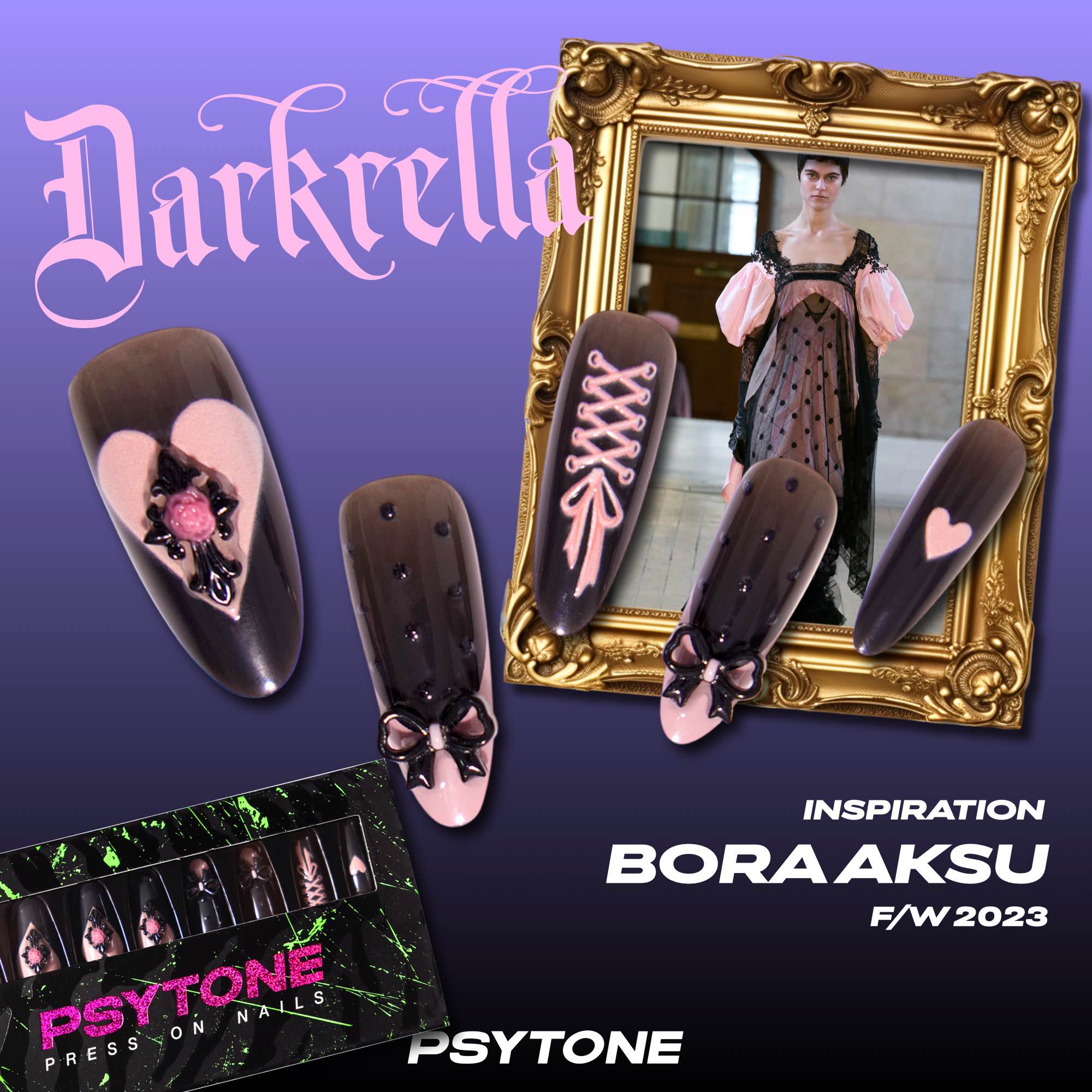 幻调Darkarella 暗黑灰姑娘｜设计师款黑粉芭蕾蝴蝶结穿戴美甲1084