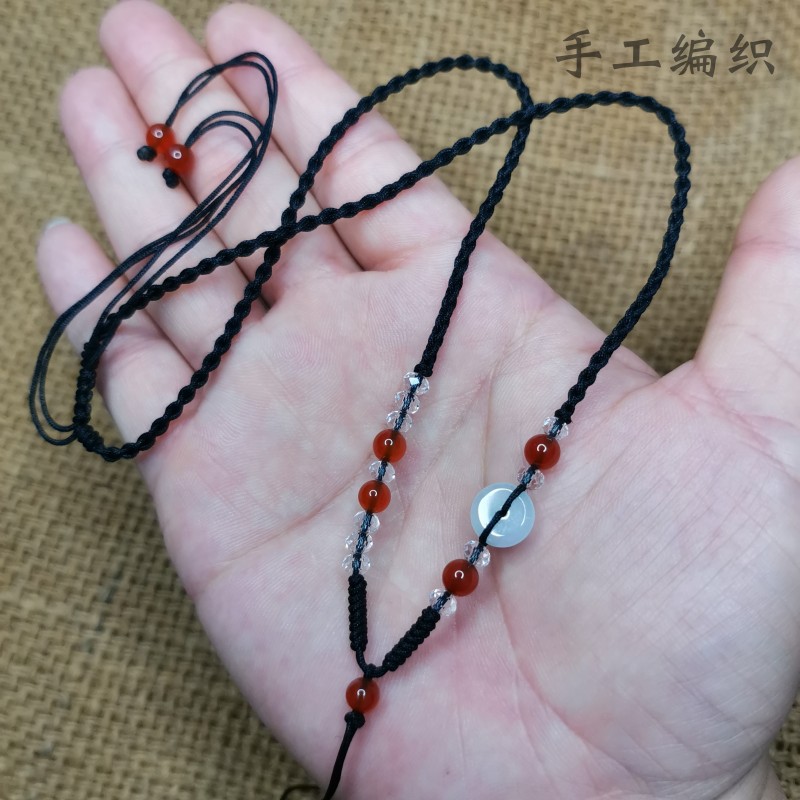 手工编织平安扣纯手工女款吊坠挂绳项链绳男女百搭吊坠黑绳可调节