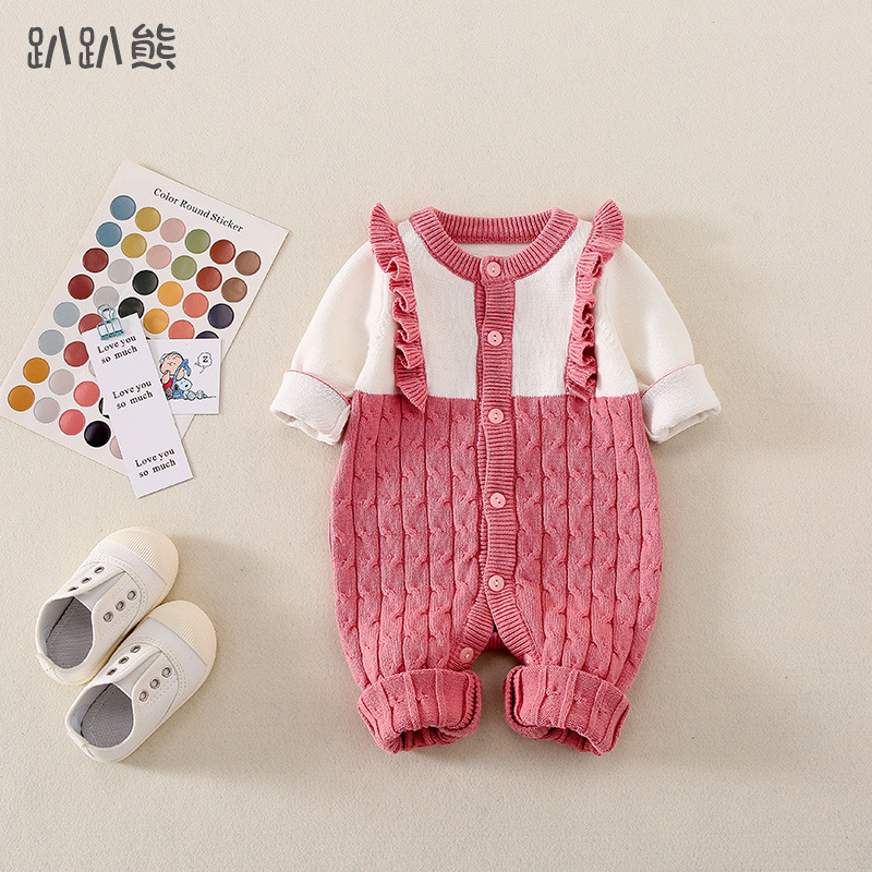 婴儿衣服春秋冬季洋气棉新生儿连体衣哈衣纯棉宝宝毛衣针织秋冬装