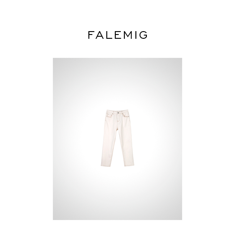 FALEMIG复古高腰通勤休闲长裤磨毛棉质抗皱土壤牛仔裤女气质