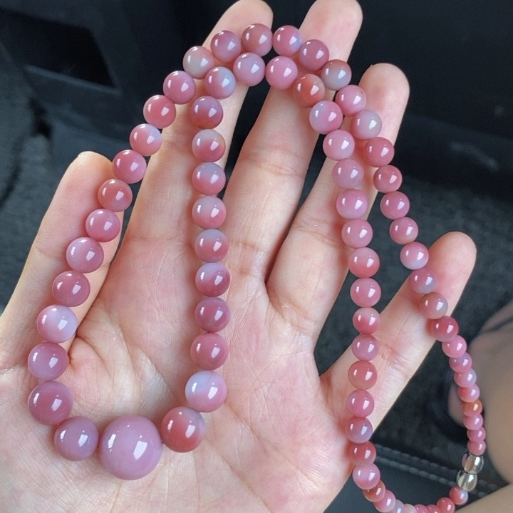 四川天然盐源玛瑙精品藏收级桃子山料桃粉色塔链配饰穿搭毛衣链