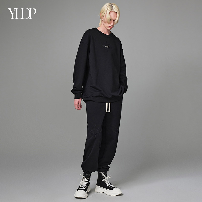 YLDP八芒星金属Logo高街廓型黑白卫衣运动套装高街潮牌无性别