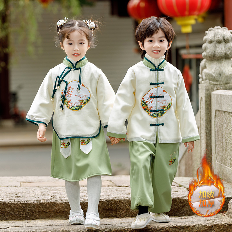 儿童2023新款唐装秋冬加绒新中式小少爷汉服古装中国风过年拜年服