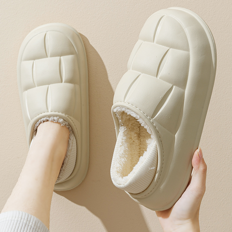 秋冬季包跟棉拖鞋女居家保暖情侣防水防滑月子鞋厚底加绒冬天棉鞋