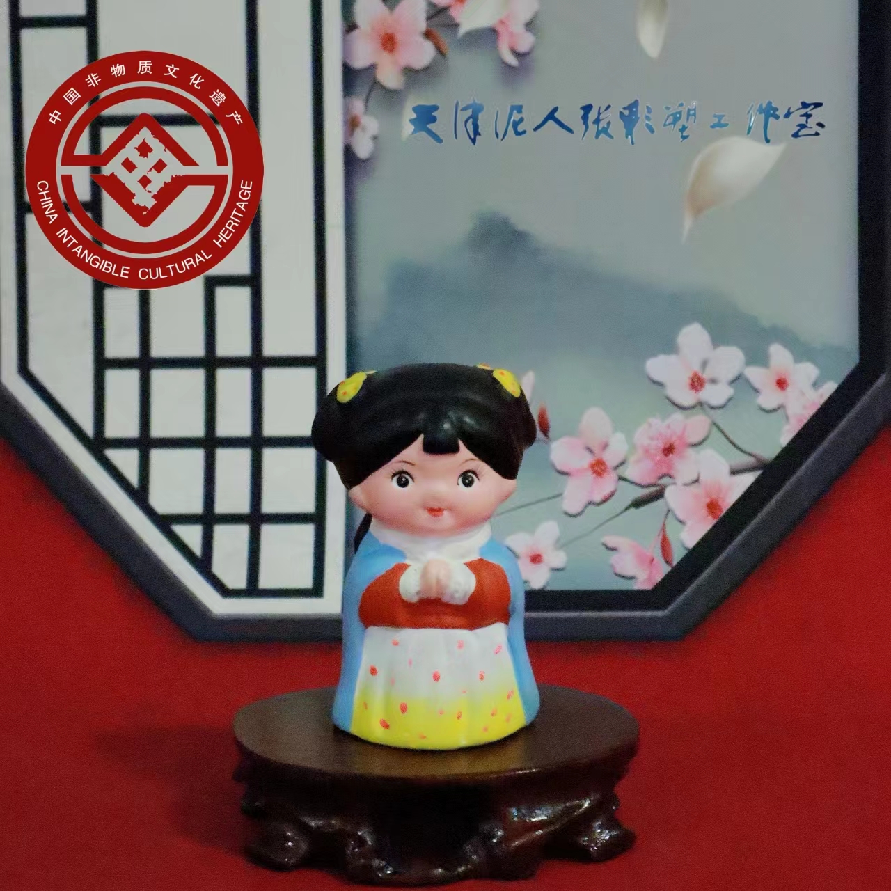 汉服女孩（4#）天津泥人张彩塑工作室摆件礼物非遗手工艺品