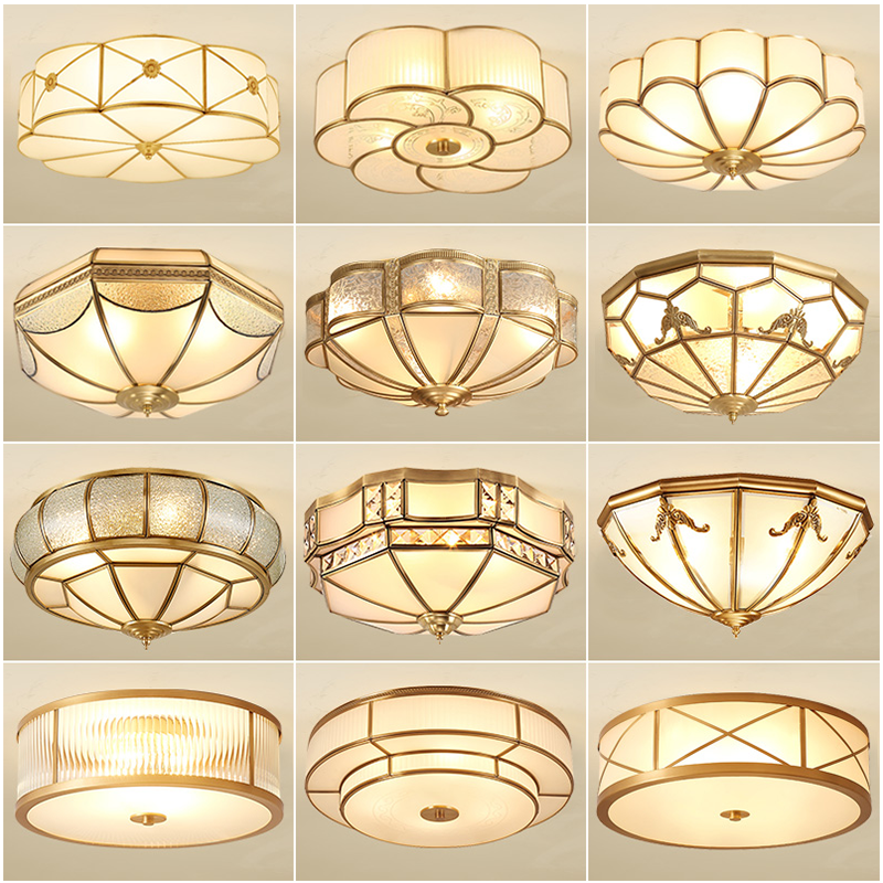 美式全铜卧室吸顶灯现代奢华复古家用圆形灯简约大气书房入户灯具