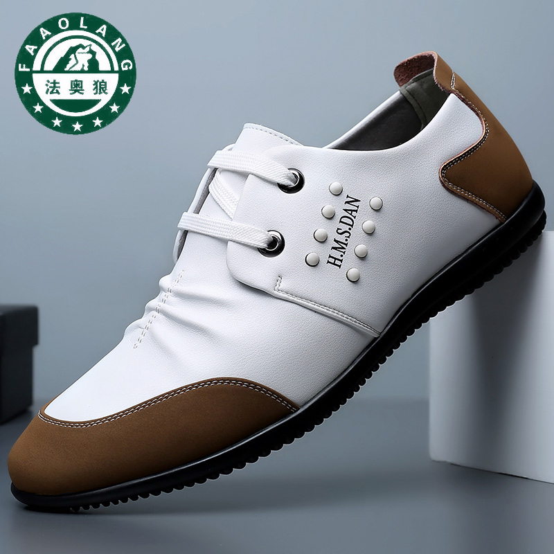 正品法奥狼皮鞋男透气商务休闲鞋男软底防滑男鞋豆豆鞋潮牌