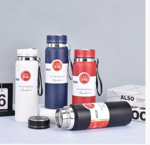 商务时尚简约大方提绳式保温杯800毫升车载真空便携茶水杯