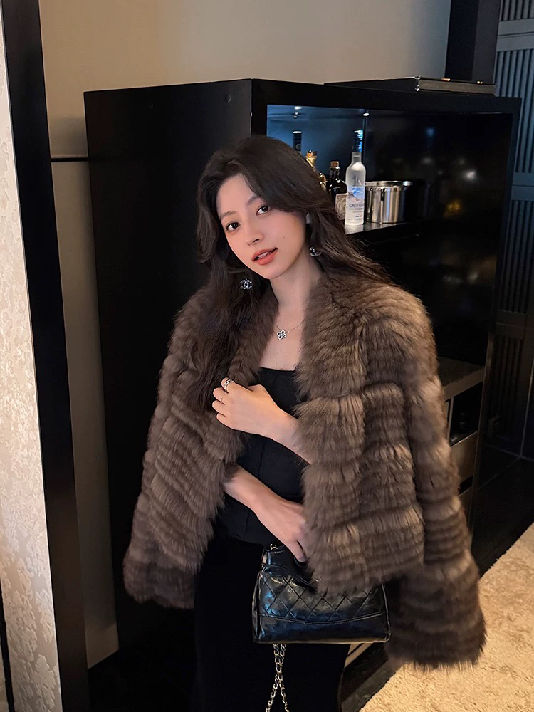 狐狸毛加密车条皮草外套洋气女短款显瘦高级年轻款毛毛大衣小个子