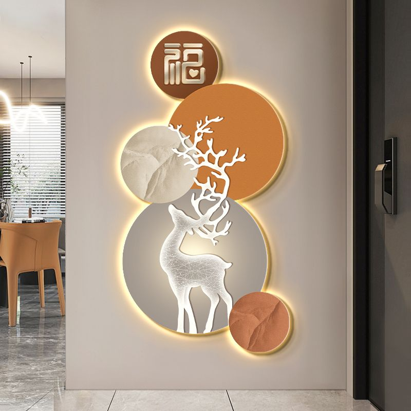 福鹿临门入户玄关装饰画灯画大气轻奢现代高级感走廊过道福字挂画