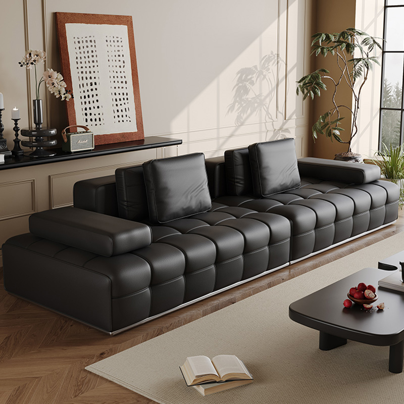 劳伦斯真皮沙发客厅轻奢中古风头层牛皮沙发意式极简别墅直排沙发