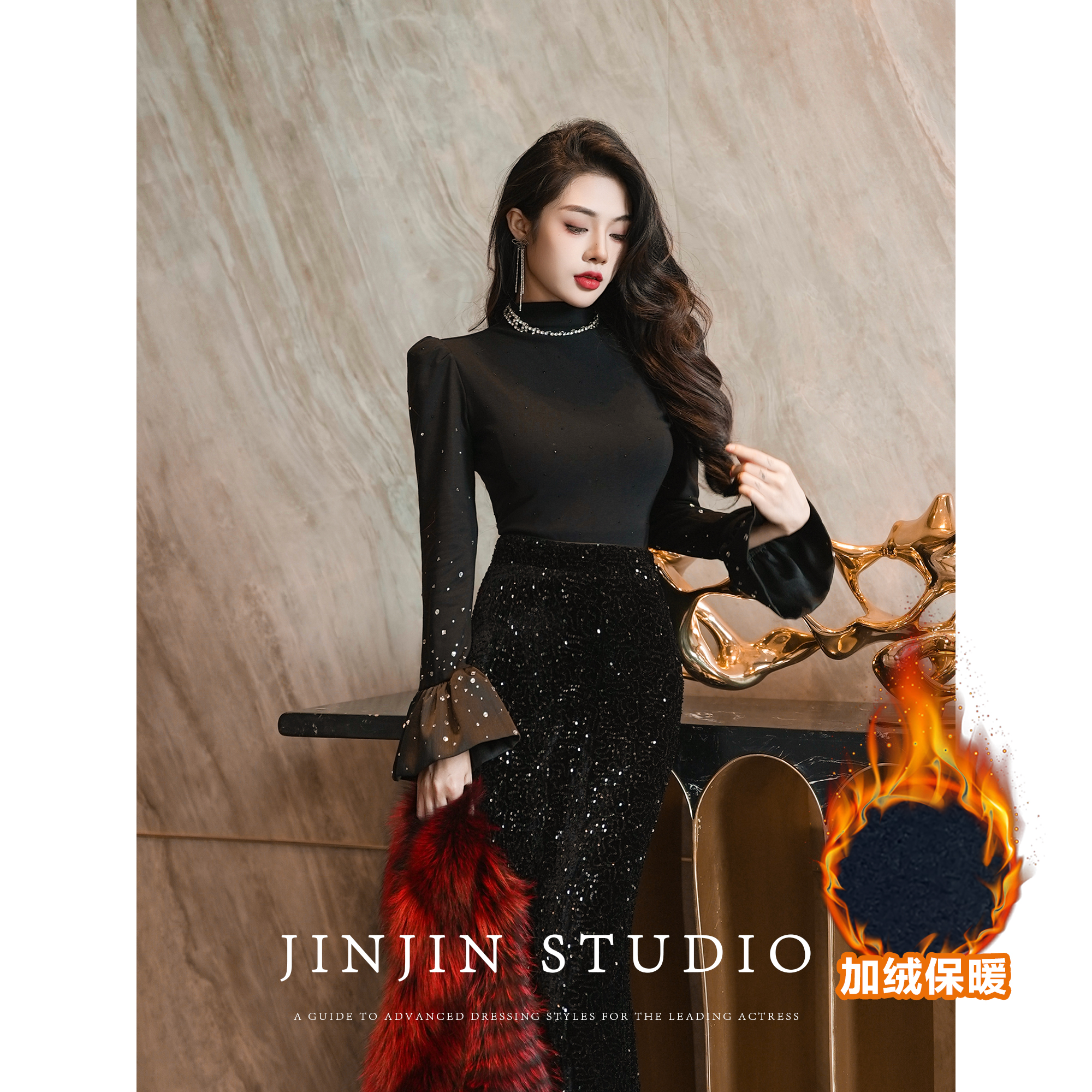 MD进进原创【璀璨明珠】2025磨毛保暖气质显瘦打底秋冬时尚设计上衣