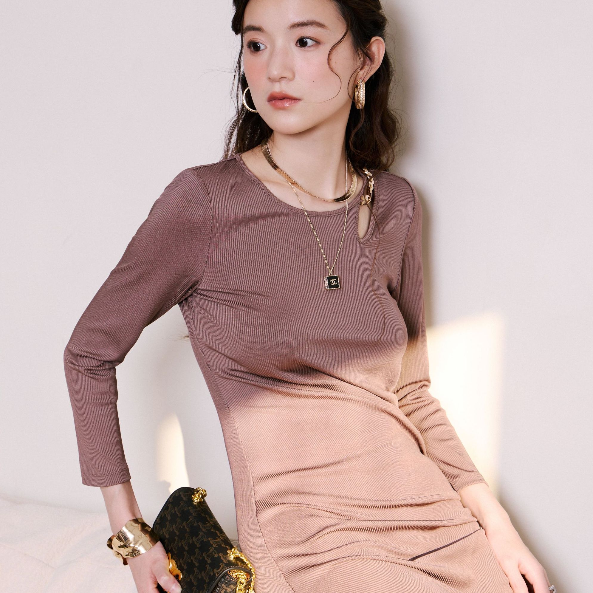 【李易行】春季连衣裙气质长袖针织时尚长款条纹AH6231341335