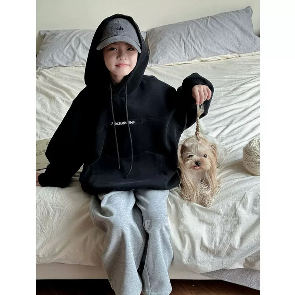 61531女童卫衣春秋装连帽长袖黑色休闲中大童上衣男童潮流卫衣