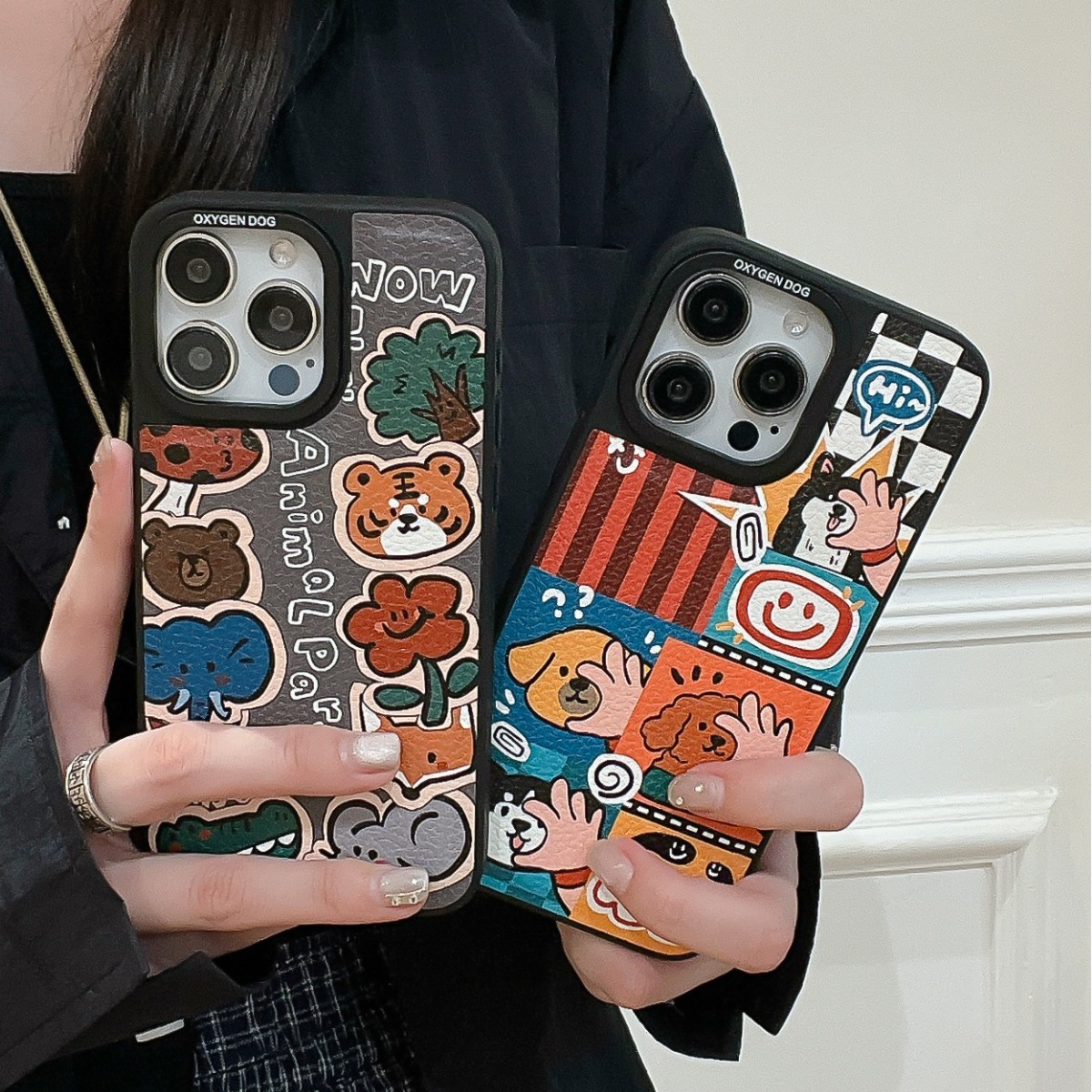 潮牌氧气狗新款高级荔枝皮壳原创适用iPhone16promax苹果手机壳15