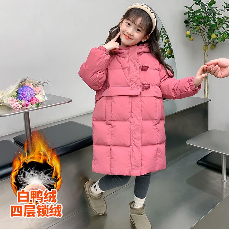 儿童外套童装女童羽绒服连帽中长款加厚洋气时尚宽松保暖韩版过膝