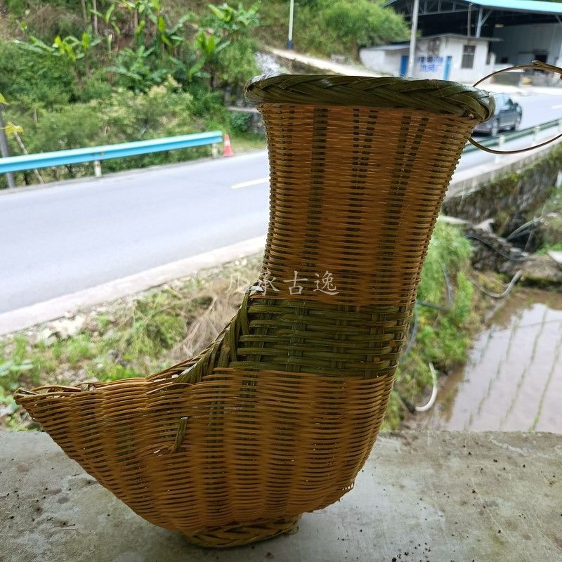 贵州纯手工乡村农家手工竹编刀篓弯篓艺术花器收藏影视道具竹制品