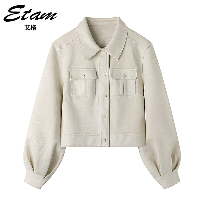 Etam/艾格2025秋季新款小个子休闲女装夹克上衣仿麂皮绒短外套