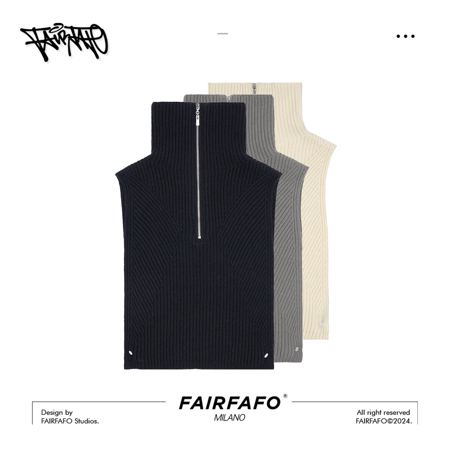 FAIRFAFO林肉肉【叠穿半拉链翻领马甲毛衣】DJ24MJ011针织时尚休闲