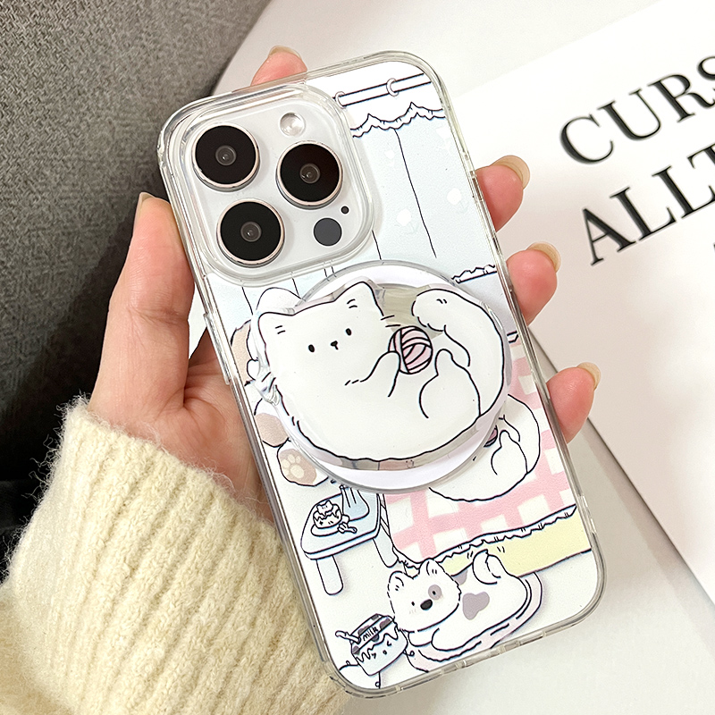 磁吸支架可爱小猫猫适用苹果13手机壳iPhone15新款Pro少女款12/11