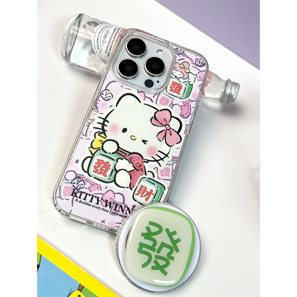 发字kt猫卡通发财文字iPhone15手机壳适用苹果14/13/12/11/x/xr/x