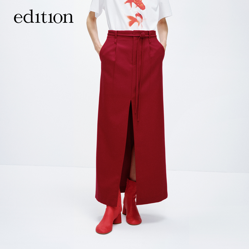 【商场同款】edition款棉羊毛开衩西装半身裙#EBD1SKT015