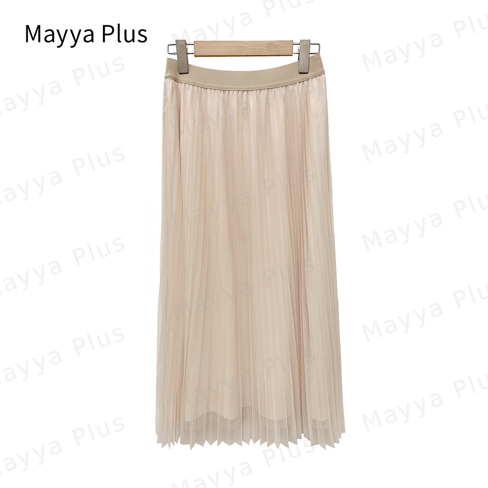 【网纱】Mayya Plus简约时尚休闲飘逸压褶松紧腰麦芽半裙32326955