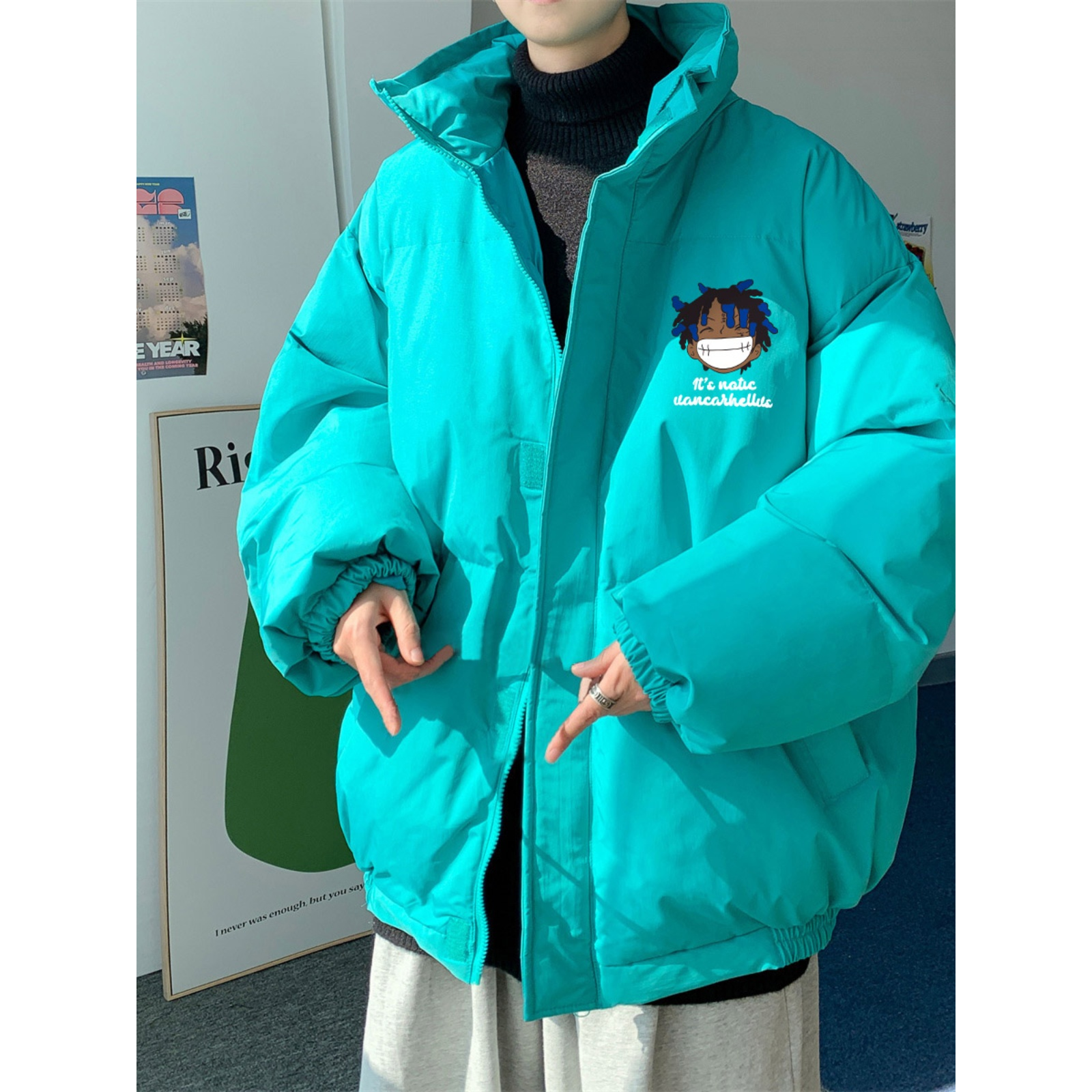 鸿星尔克领跑美式高街羽绒服男士ins冬季加厚宽松面包服防寒情侣