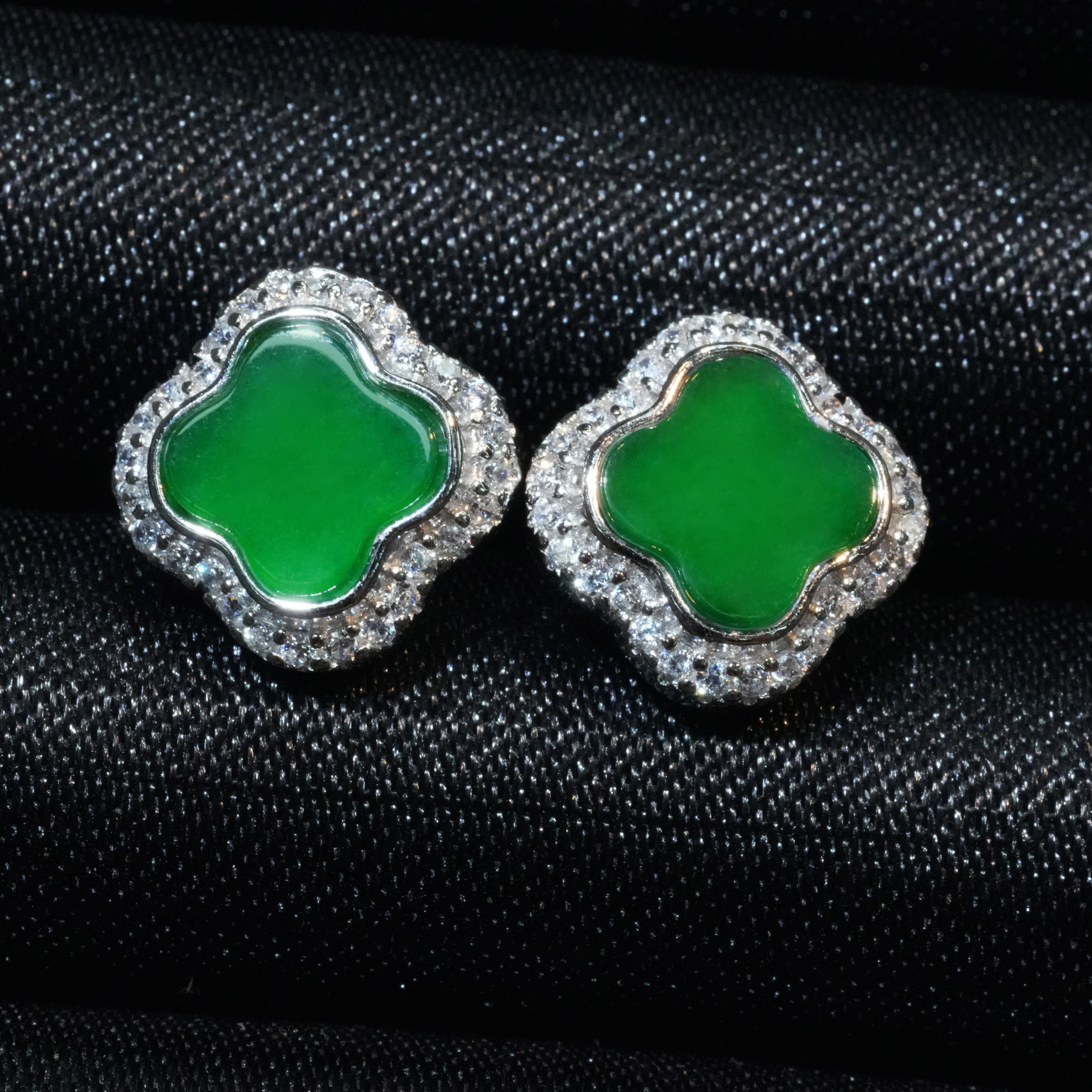 天然A货翡翠经典款幸运草耳钉(多样性发一对)气质时尚百搭精致