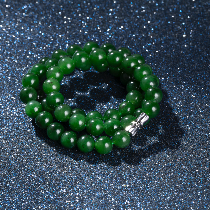 碧玉妈妈链菠菜绿圆珠女款锁骨链气质轻奢时尚绿色复古多层老型