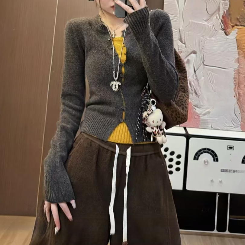 2026时尚韩系新款百搭假两件针织衫休闲气质修身显瘦女上衣H3-68