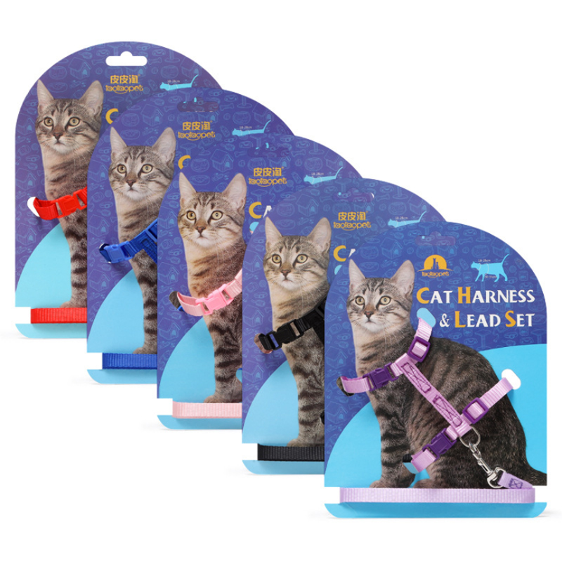 猫咪工字牵引绳遛猫绳猫链防挣脱溜猫用绳胸背带项圈舒适调节耐磨