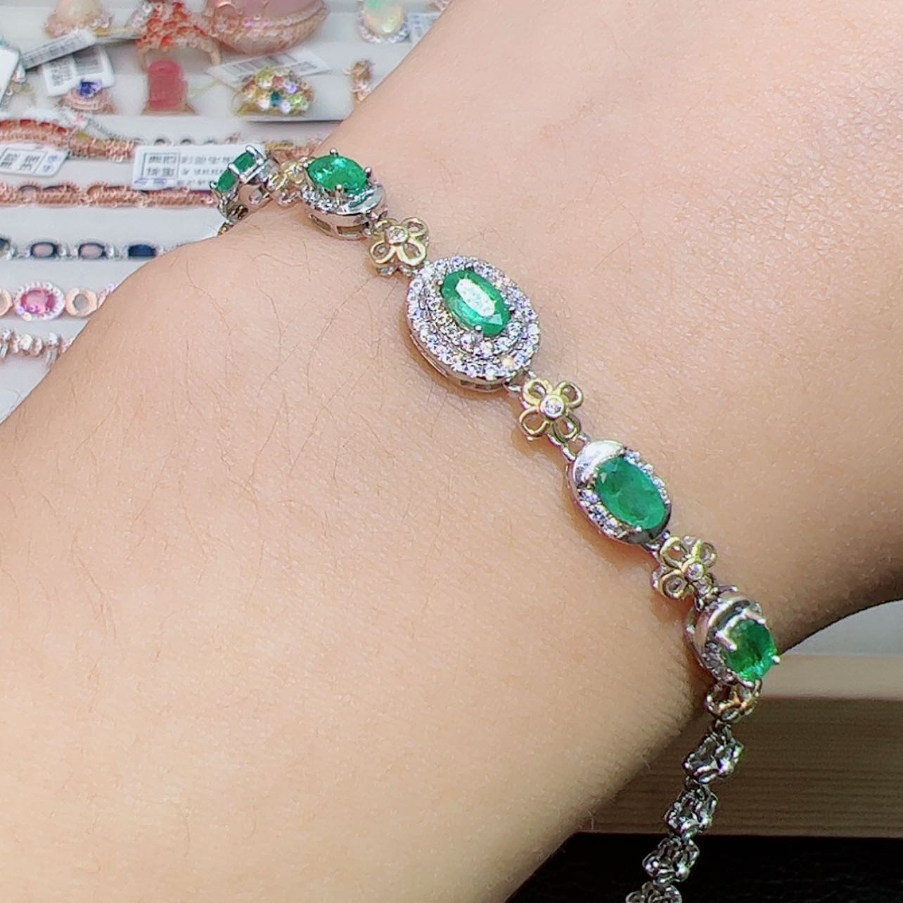 【闪购商品】祖母绿手链银S925镶嵌清****