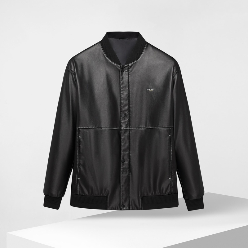 撤柜男装棒球领皮夹克2024秋冬季新款PU皮按扣明线设计有型外套男
